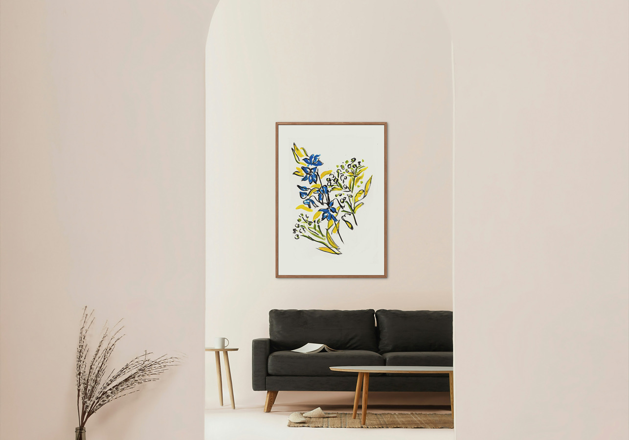 Blue and yellow flower painting